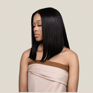 April 12 inch straight raw hair HD lace bob wig on model