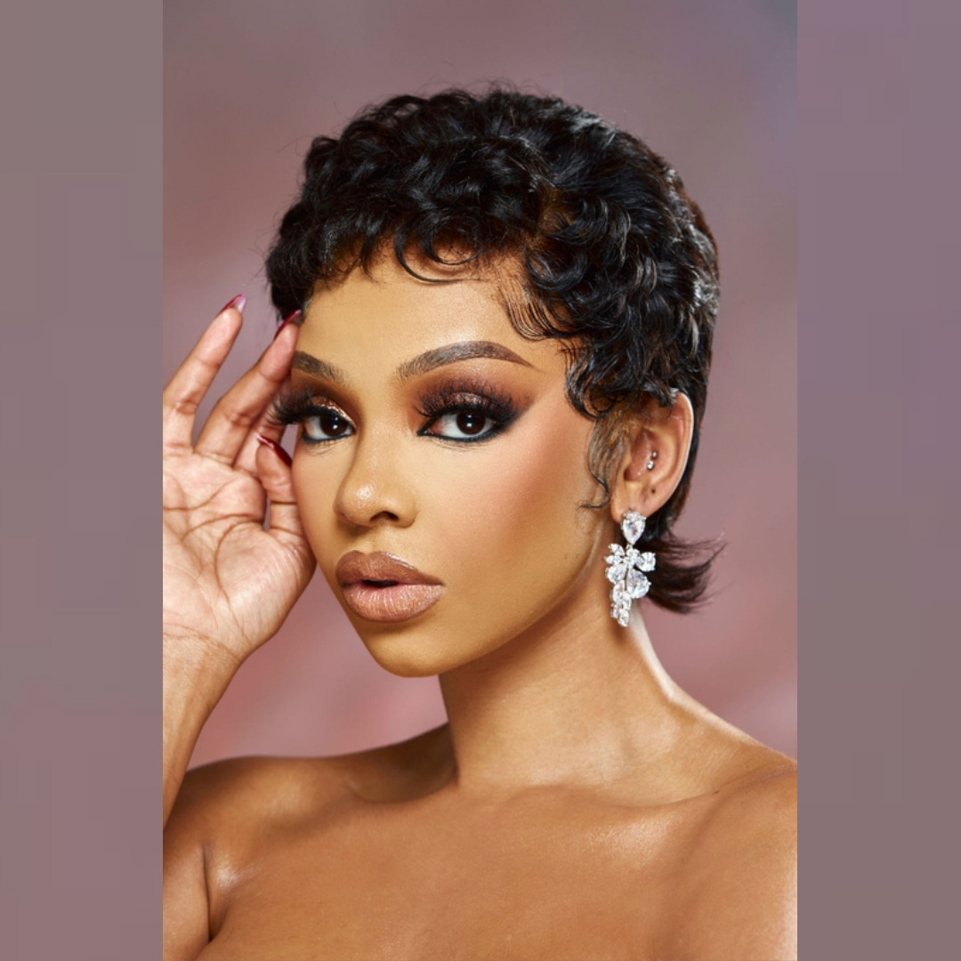 Halle pixie frontal human hair wig, front view – The Penthouse Beauty Studio, Sandton