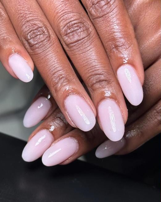 Milky pink almond gel nails