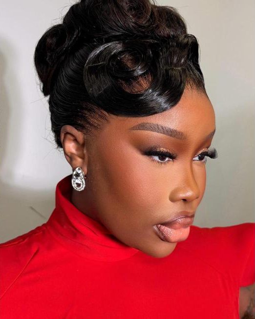 Pin-curl updo with bridal glam